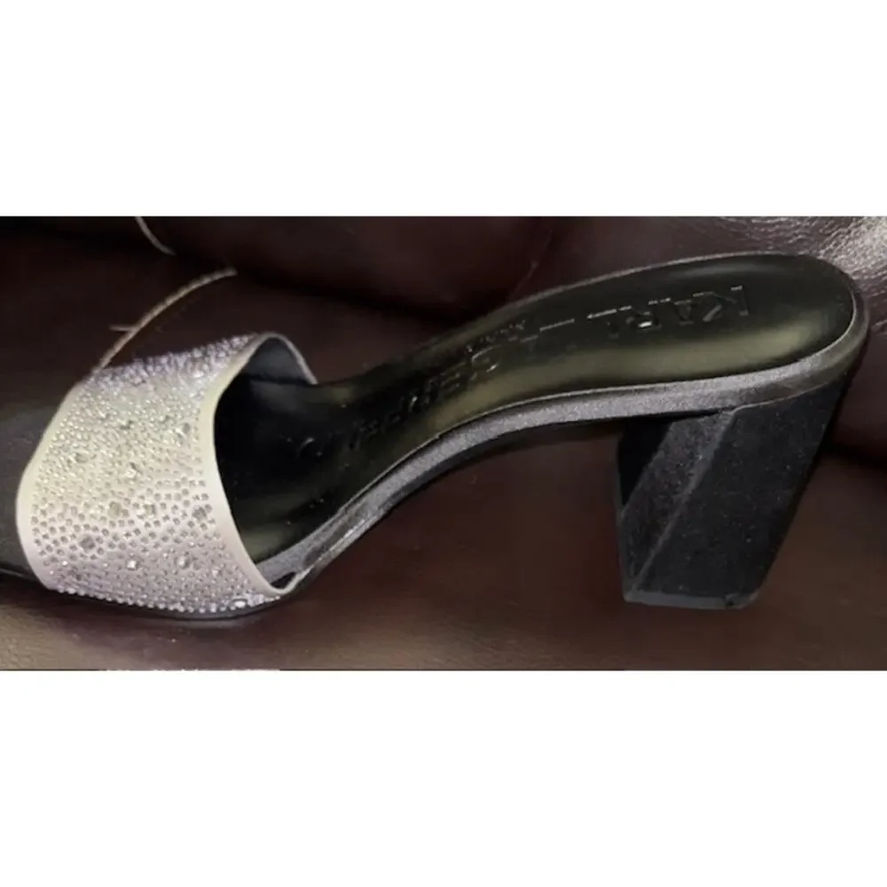 NIB KARL LAGERFELD PARIS PERA RHINESTONE BLACK WHITE SLIDE SANDAL. 9 M Sparkly - Picture 9 of 12